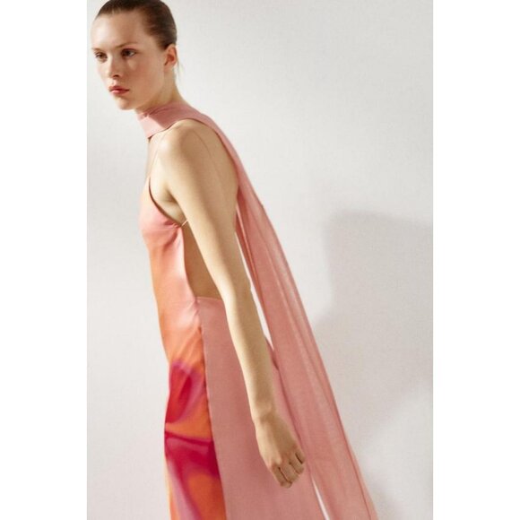 ZARA LONG PRINTED DRESS WITH SCARF - Picture 4 of 8